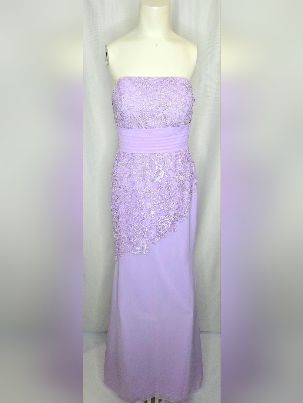 Lavender Lace & Chiffon Lined Strapless Formal Gown Small NWOT